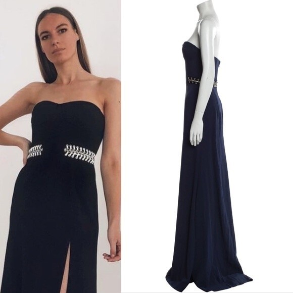 NEW Jonathan SIMKHAI Bustier Grommet Chain Link Gown Midnight Blue Size 10 NWT - Picture 1 of 13